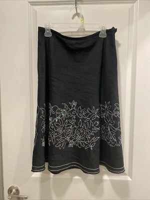 Bonita Falda Rafaella Talla 10 Lino Negra Bordada Lentejuelas Forrada Foto 1 de 4