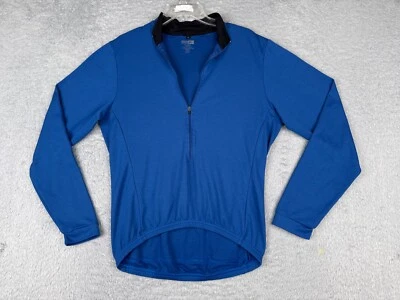 REI Cycling Jersey Mens Medium Blue Long Sleeve 1/2 Zip 100% Polyester Pockets - Image 1 of 4