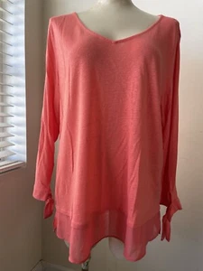 Top donna Zac Rachel XXL rosso rosa manica lunga misto lino come nuovo - Foto 1 di 5
