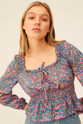 THE FIFTH LAGUNA LONG SLEEVE TOP Botanical Floral Pattern Blouse NWT S  - Image 1 of 3