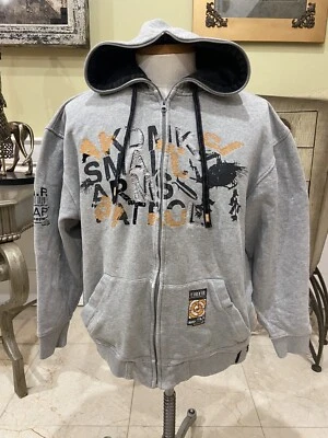 Akademiks AKDMKS Grey Fleece Full Zip 2 Pocket Hooded Hoodie Sweatshirt unisex L - Image 1 of 4