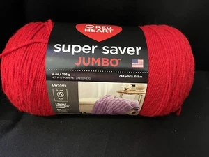 Red Heart Super Saver, Jumbo 14oz Cherry Red / 744 Yds /14 Oz / 396 g NEW - Bild 1 von 6