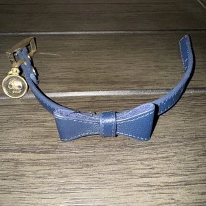 BOND & CO Dog Leather Collar Navy Blue Bow Buckle & Charm Small  8-10”IN Dog Cat - Picture 1 of 4