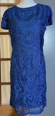 JS Collections Soutache Embroidered Sheath Dress Sz 12 Blue Cap Designer Wedding - Image 1 of 4