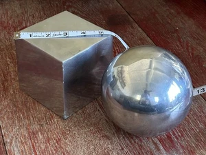 Vintage Polished Stainless Steel Sphere & Brushed Aluminum Cube Sculpture - Picture 1 of 10
