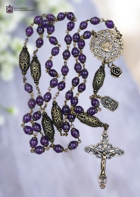 Rosario Virgen María, Lourdes e Inmaculado Corazón Reliquia - Bronce Fino | Amatista Foto 1 de 4