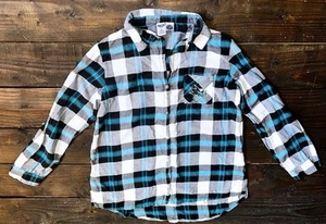 Women’s XL San Jose Sharks NHL Buttoned Shirt Plaid Blue Black White Long Sleeve - Picture 1 of 3
