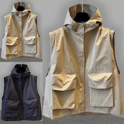 Modische lockere Passform Cargoweste mit Kapuze für Herren in zwei Farben erhä - Image 1 of 4