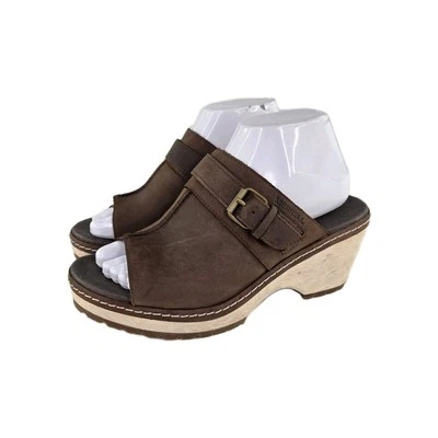 Mules Merrell Halendi Slide para mujer EE. UU. 8 cuero marrón punta abierta  Foto 1 de 4