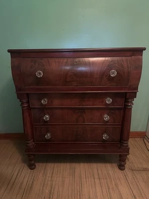 Antique 1800s Empire Mahogany Dresser w/ Glass Knobs & Column Detail - Image 1 of 4