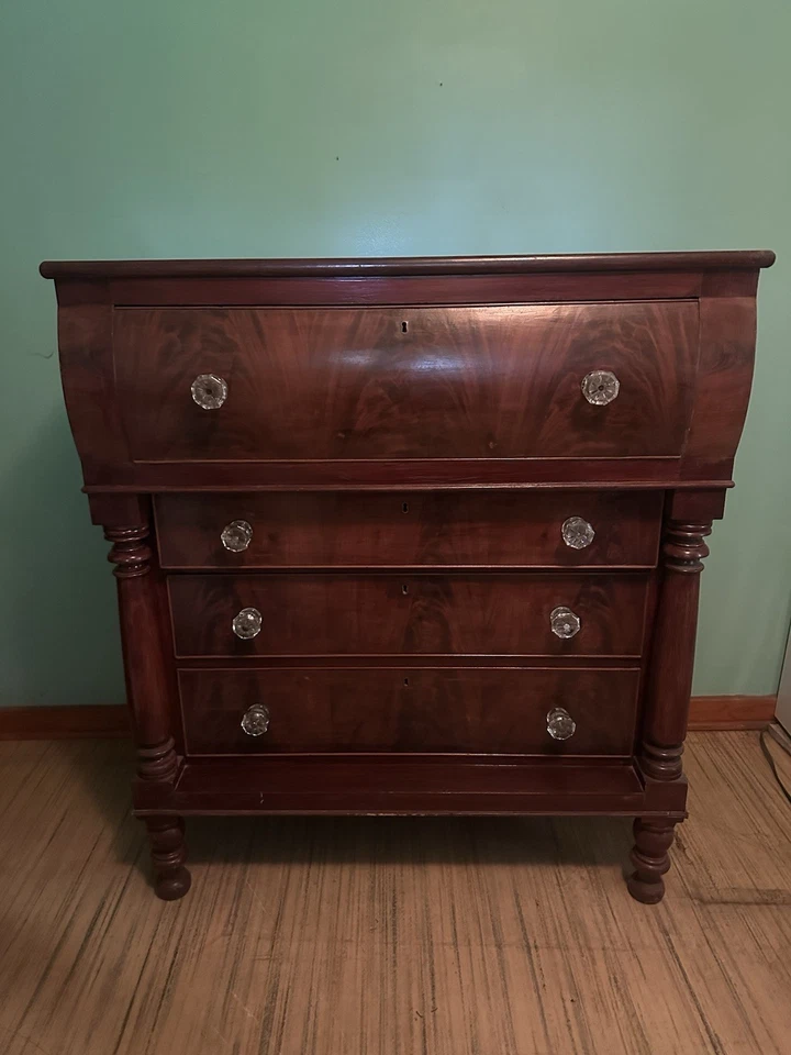Antique 1800s Empire Mahogany Dresser w/ Glass Knobs & Column Detail - Image 1 of 4
