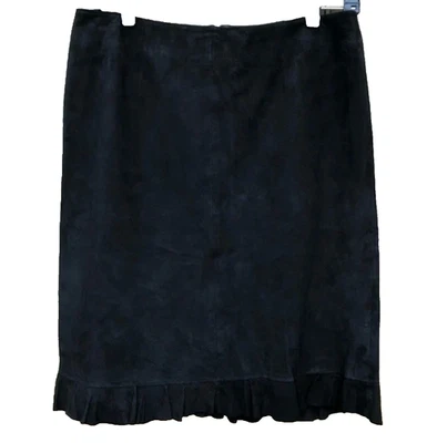 Винтажная юбка-карандаш VS2 VAKKO Y2K 90-е с оборками подол ЧЕРНАЯ КОЗЛИНАЯ ЗАМШЕВАЯ КОЖА размер 6 - Изображение 1 из 4