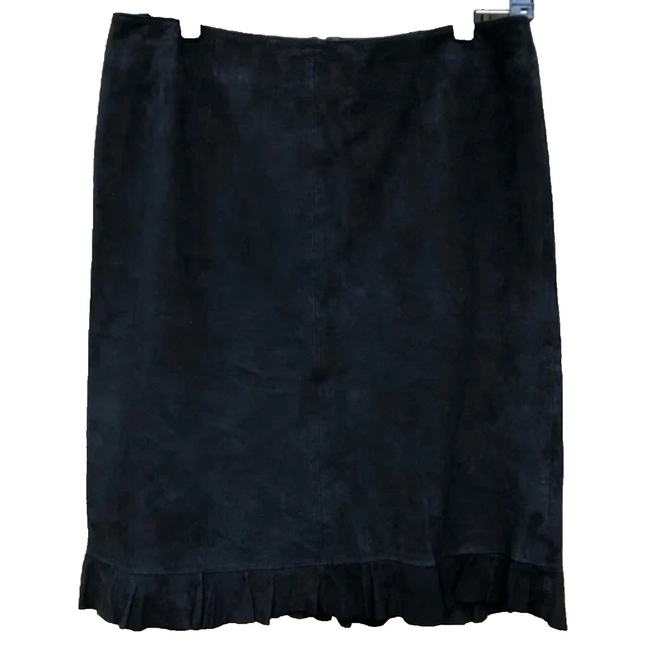 DE COLECCIÓN VS2 VAKKO Y2K AÑOS 90 Falda Lápiz con Dobladillo con Volantes Cuero Gamuza Cabra Negra Talla 6 Foto 1 de 4