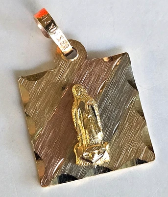 14K Gold Tri Color Mexico Virgin Mary Lady Guadalupe Medal Pendant 13/16" 1.62gr - Image 1 of 4