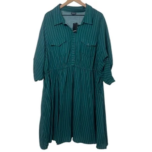 Vestido camisero Torrid para mujer talla 3/3X verde blanco rayas abotonadas nuevo con etiquetas - Imagen 1 de 10