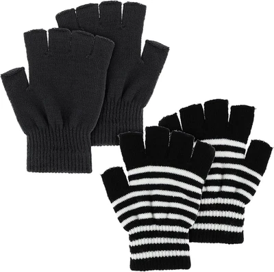 Halbfinger Handschuhe Unisex 2 Paar Winter Strick Touchscreen Warm Dehnbar - Bild 1 von 4