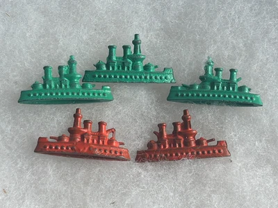 5 Vintage Cracker Jack Toys Painted Metal Red/Green Ships 1"  1924 - Image 1 of 4