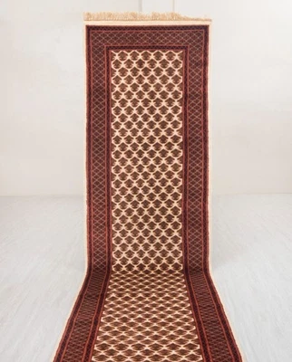 2.6x10 Runner Ivory Red Baluchh Tribal Handmade Fine Soft Feel Wool Hallway Rug - Image 1 of 4