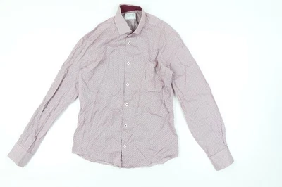 T.M. Lewin Mens Red Slim Fit Geometric Cotton Dress Shirt S - Imagem 1 de 4