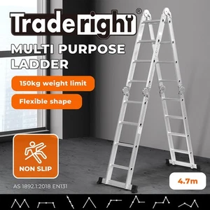 Traderight Multi Purpose Ladder Aluminium Folding Platform Extension Step 4.7M - Picture 1 of 12