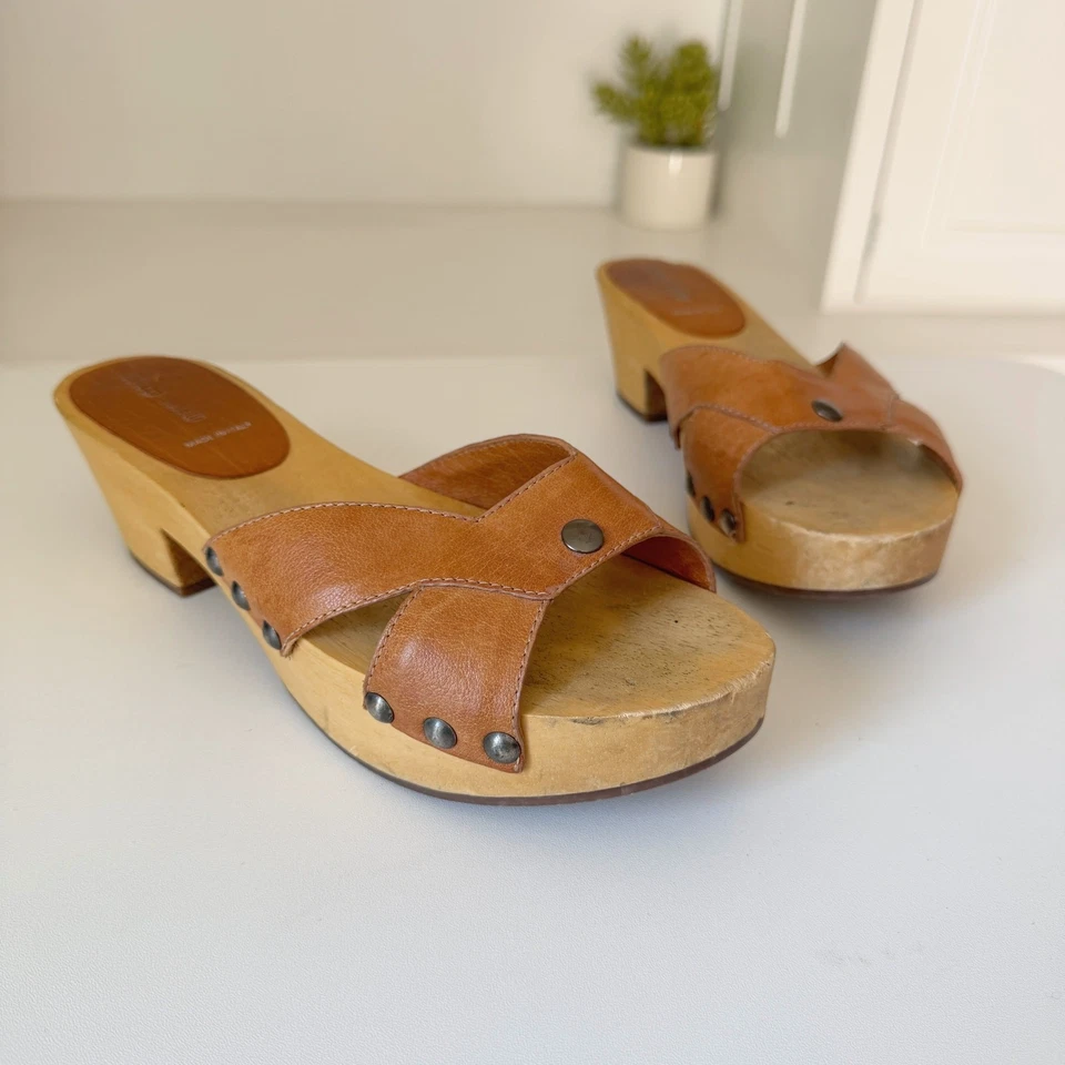 Sandalias zueco de madera con plataforma de cuero marrón Miu Miu talla 38,5/8 Foto 1 de 4
