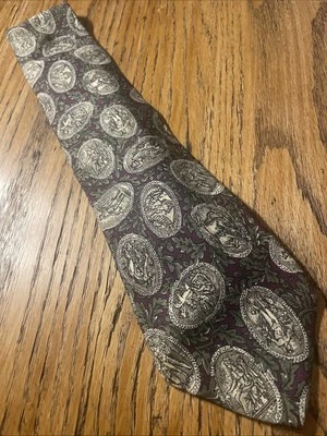 Gravata de seda vintage em excelente estado usado Valentino gravata medalhões barrocos feitos à mão na Itália - Imagem 1 de 4
