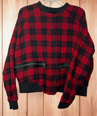 Torrid Reversible Bomber Jacket Size 0=Large Solid Black and Red Plaid Full Zip - Image 1 of 4