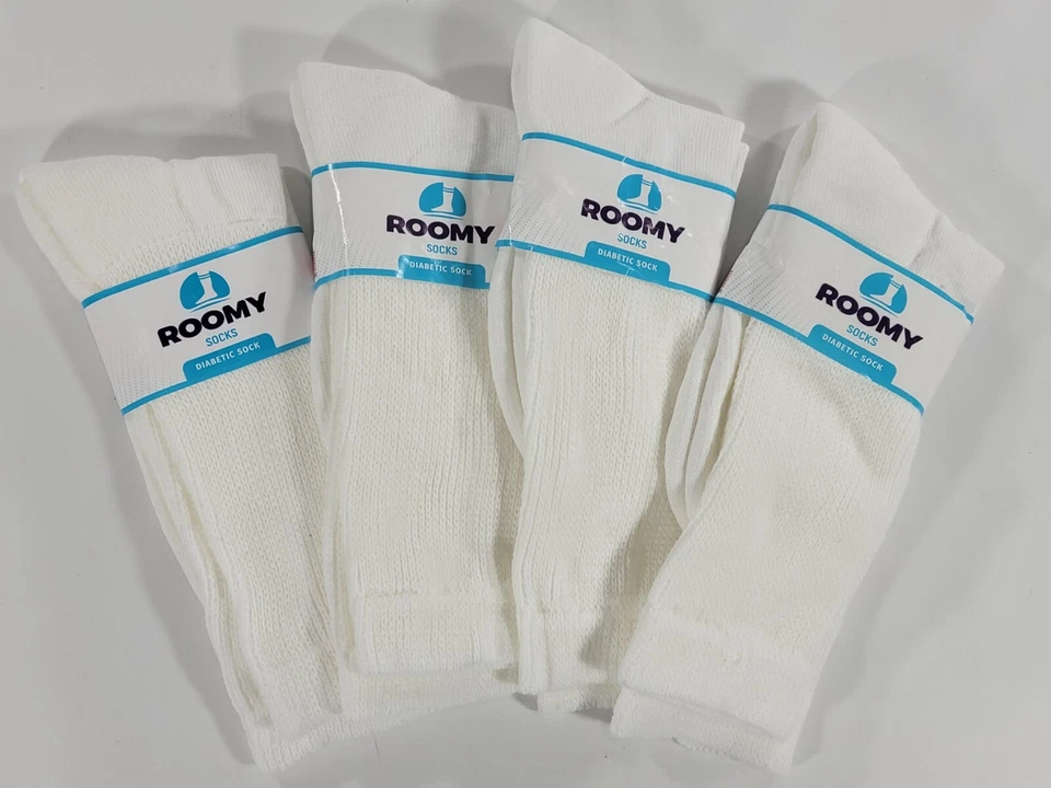 Extra Roomy Diabetic Comfort White Socks Size 10-13 Made in USA 4 Pair