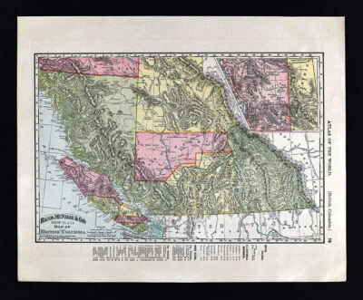 1895 Rand McNally Map W Canada Vancouver Yale Cariboo Lillooet New Westminister - Image 1 of 2