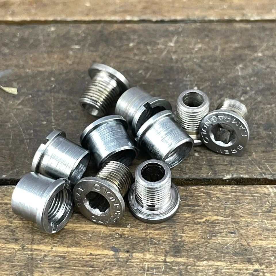 Vintage Campagnolo Record Chainring Parafuso Parafusos Porca Brev Manivela Estampada A6 - Imagem 1 de 4