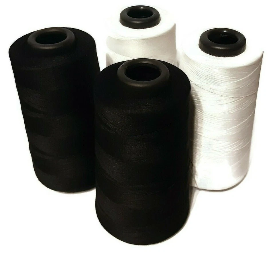4 Pcs. 6000 Each Yards Sewing Machine Polyester Thread Cones  2 Black 2 white - Image 1 of 1