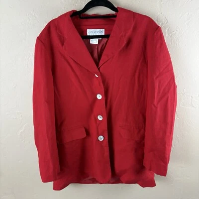 Blazer Sandro Rojo Lino Botón Frontal Solapa Bolsillos Mujer’s Talla 14 Foto 1 de 4