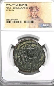 Maurice Tiberius. AD 582-602. Æ Follis, Cyzicus.  Byzantine Empire NGC Certified - Picture 1 of 2
