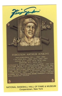 Ferguson Jenkins Baseball Hall of Fame Autographed Postcard Plaque - Image 1 of 2