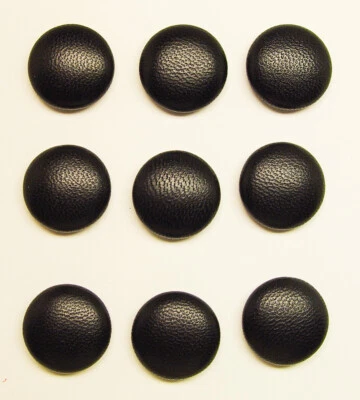 9 MADE IN USA 21mm black genuine soft leather covered jacket buttons, metal loop - Image 1 of 4