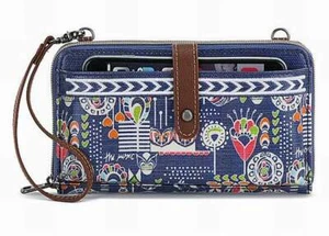 NWT Sakroots Large Smartphone Wristlet Crossbody Indigo Dream Song SHIP INTL - Picture 1 of 4