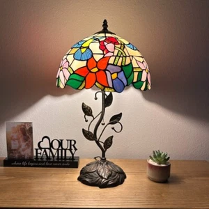 Tiffany Style Table Lamp Stained Glass Hummingbird Flower LED Bulb Included H22" - Picture 1 of 9