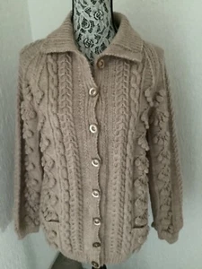JAEGER HAND KNIT COLLARED CARAMEL 100% CHUNKY KNIT CARDIGAN COATIGAN - 40-42” - Picture 1 of 5