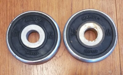 Vintage Marcy Barbell 1.25lb Standard Weight Plates Chrome Rubber 1" 2.5lb total - Image 1 of 2
