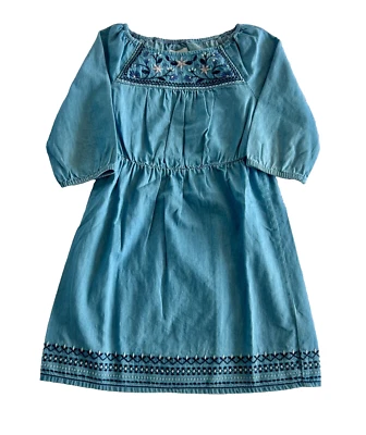 Vestido de mezclilla azul marino antiguo para niñas bordado talla pequeña (6-7) manga 3/4 Foto 1 de 4