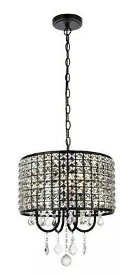 Kitchen Bathroom Dining Room Crystal Pendant Ceiling 4 Light Fixture Black 14" - Image 1 of 4