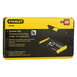 STANLEY 1-89-033 1/4" Drive 6 PT Socket and Bit Mechanic Tool Kit Silver 35 Pcs - Picture 1 of 9