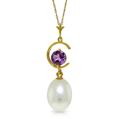 4.5 CTW 14K Solid gold fine Lets Tango Amethyst pearl Necklace 16-24" - Image 1 of 4