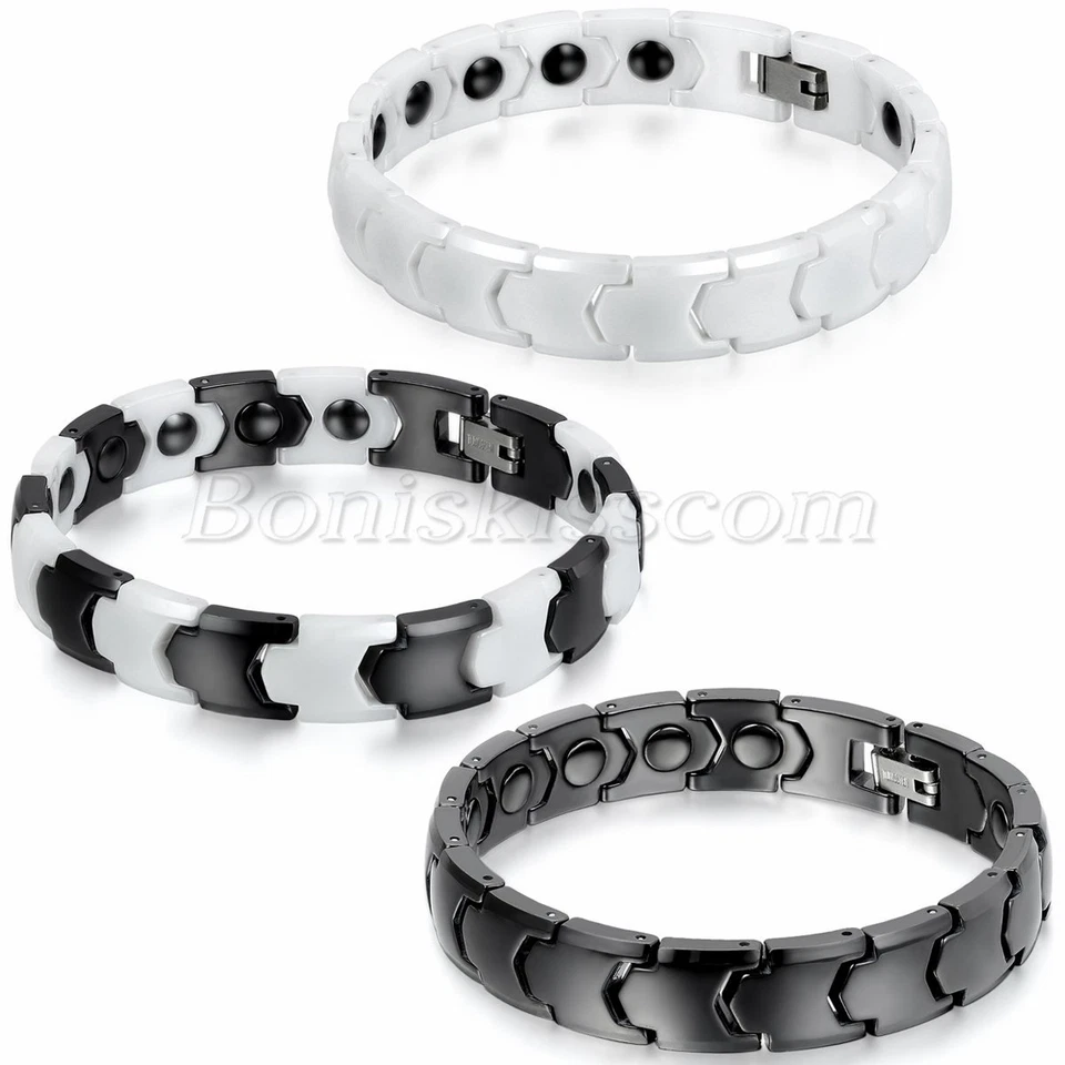 Hombres Moda Ancho Cerámica Terapia Magnética Energía Pulsera Dije Cadena de Eslabones Foto 1 de 1