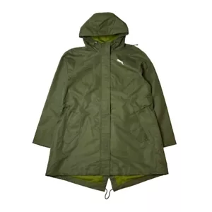 Puma Trench Coat Khaki Green Women's Deadstock BNWT Hooded Long Jacket Large - Picture 1 of 3
