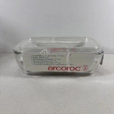 Vintage Arcoroc France Glass Covered Refrigerator Butter Dish Ribbed NEW - Image 1 of 4