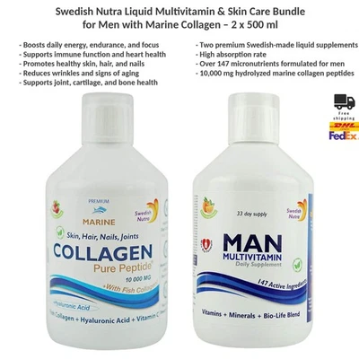 Paquete de cuidado de la piel Swedish Nutra multivitamínico y colágeno marino para hombres 2x500 ml Foto 1 de 4