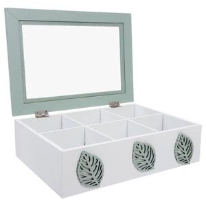 Leaf Wooden Storage Box 6 Compartments Jewelry Tray Organizer Case - Picture 1 of 9