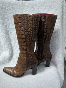 Donald J Pliner Western Couture Alligator Print Boots - Red Size 5.5 M - Picture 1 of 9