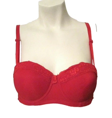 Native Intimates Push-Up Convertible Side Stays Underwire Bra 34B Red Lace Trim - Image 1 of 4